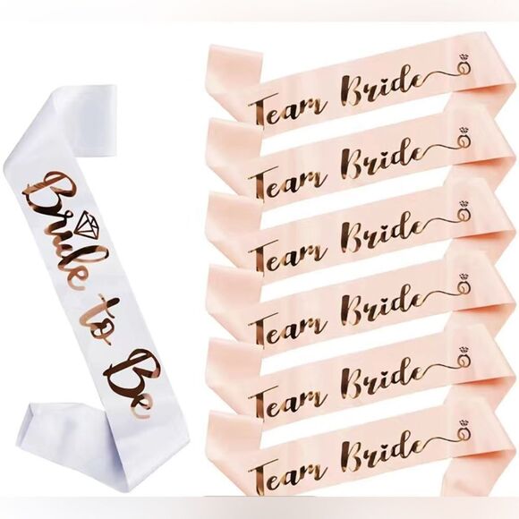 BACHELORETTE SASHES - Pink White + Gold. Set of 7. NWT - Picture 1 of 6